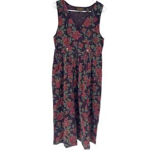 Eddie Bauer Vintage Corduroy Floral Sleeveless Jumper Dress Size XS Cottagecore